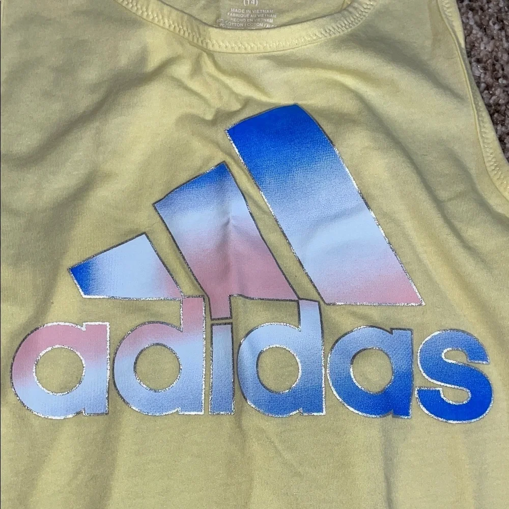 adidas Yellow Racerback Tank with Iridescent Logo